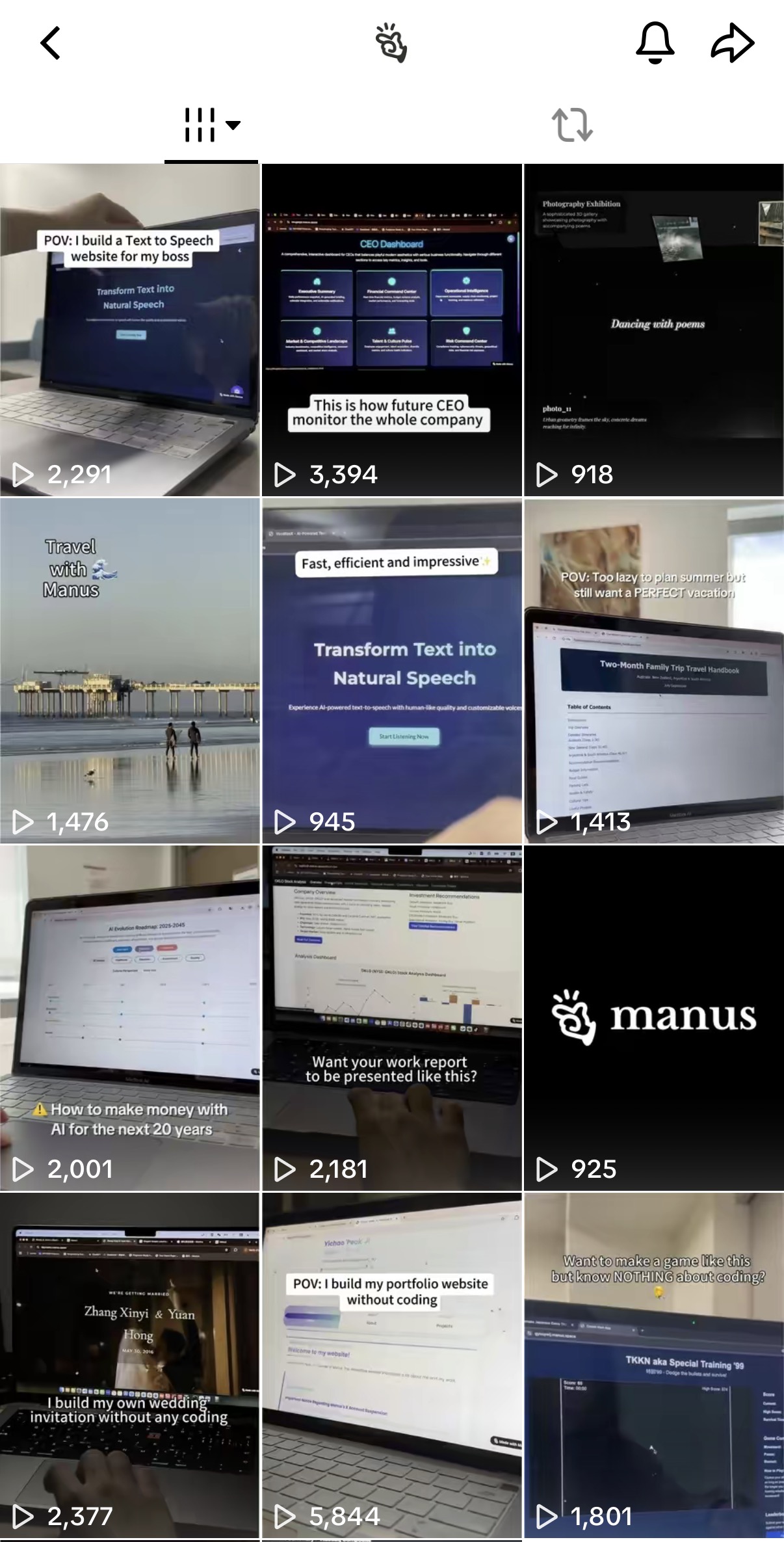 Manus AI TikTok grid